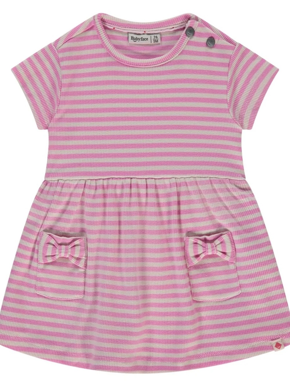 BabyFace Pink & White Stripe Dress with Pocket Bows